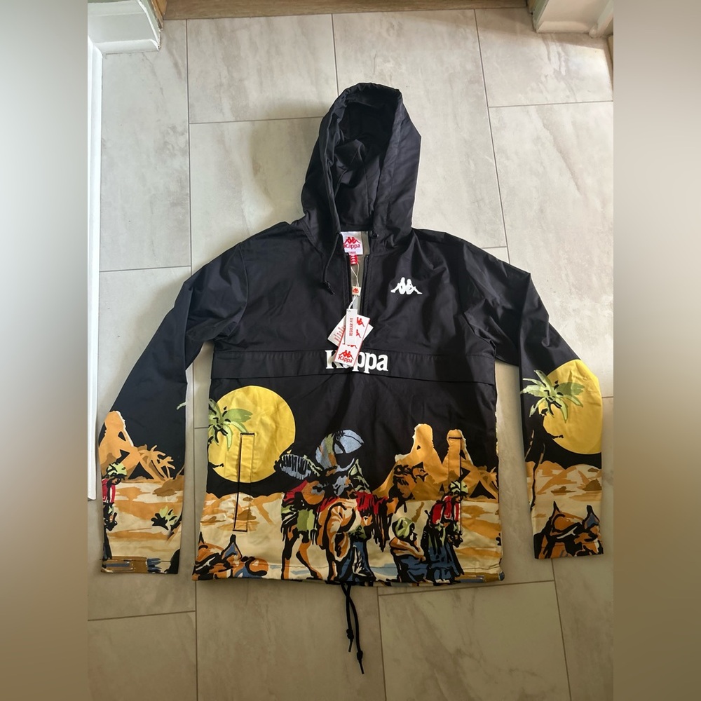 Kappa Men’s Black and Yellow Graphic Windbreaker